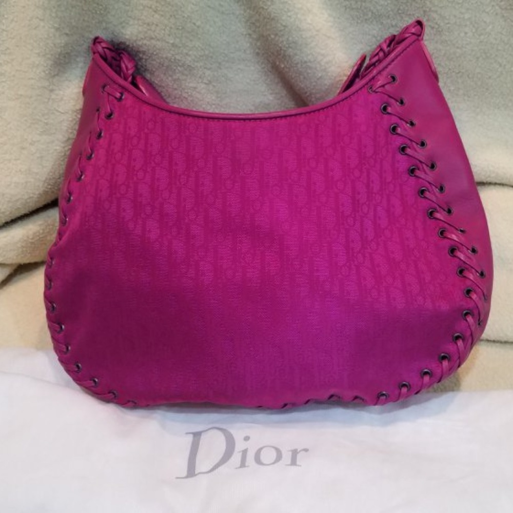 Dior Pink Canvas Fabric and Leather Shoulder Bag